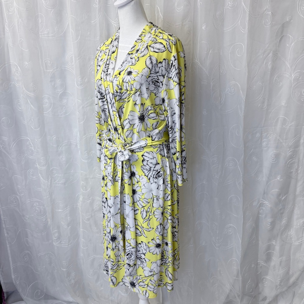 Liz Claiborne Yellow Floral Faux Wrap Dress XL Jersey Knit Midi - Picture 2 of 6